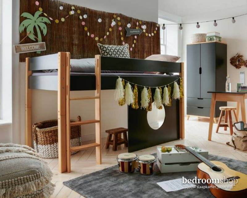 Halfhoogslaper kinderbed antraciet