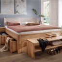 Massief houten bed met lades