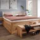 Houten bed met lades en bedbank