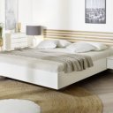 Detail bed met lamellen alpine wit met artisan eiken